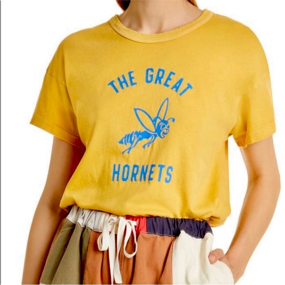 THE GREAT. Tops - The GREAT. Hornets Graphic Boxy Tee Mustard Yellow Blue NEW without tags! Size 0